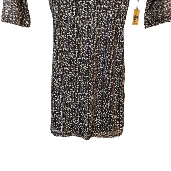 Nightcap by Carisa Rene Brown Cheetah Lace Deep V Neck Bodycon Mini Dress Med - Picture 8 of 11